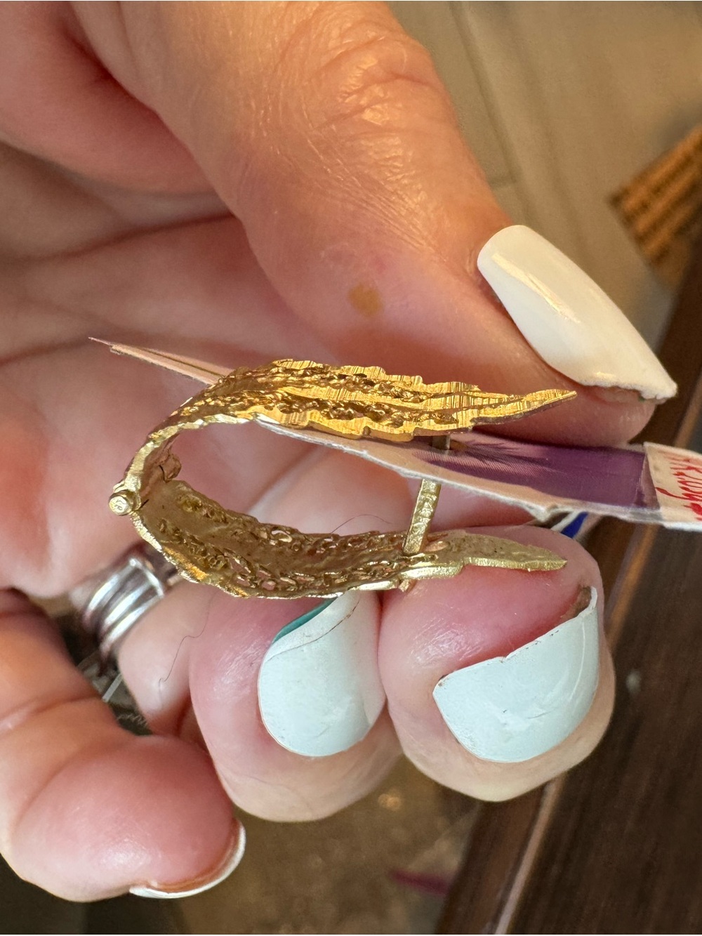 14K Gold Filigree Leaf earring-stamped acid tested vintage from Italy - Picture 3 of 6